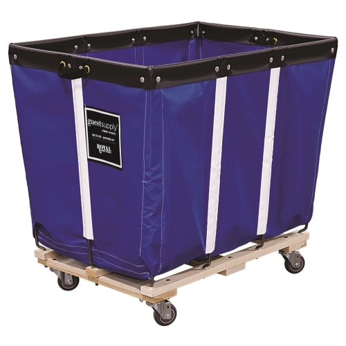Royal Basket 20 Bushel Permanent Vinyl Liner Basket Truck, Wood Base, Caster Pattern A, Blue